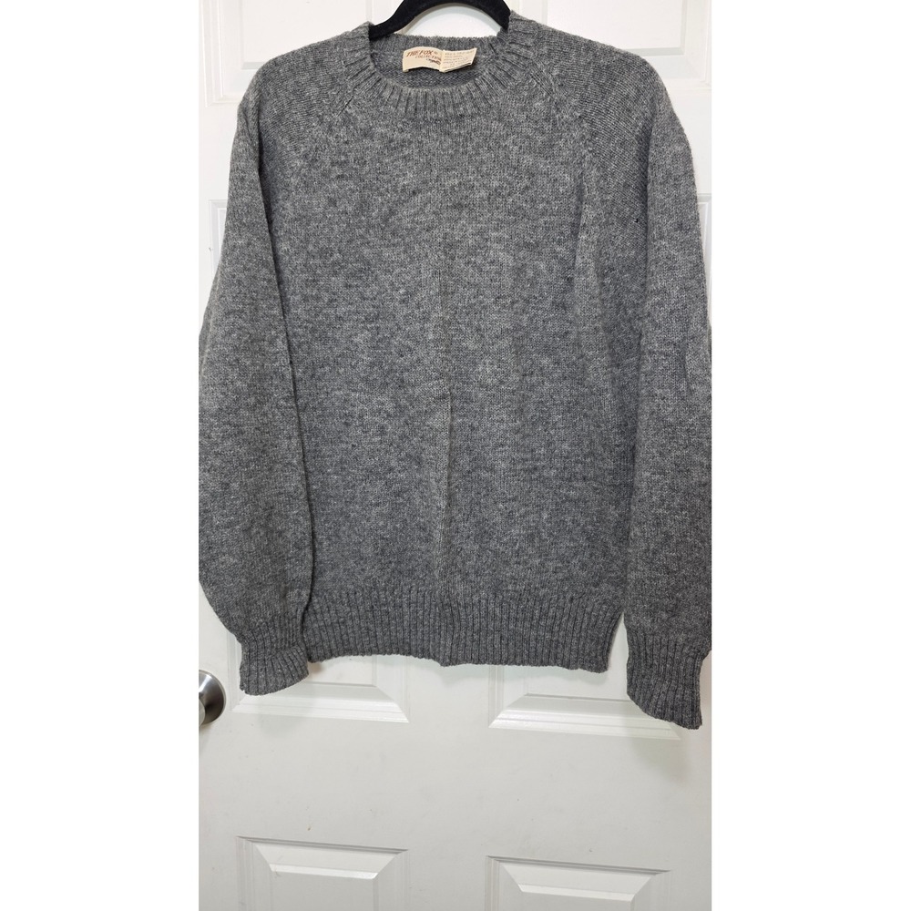 The Fox Collection Sweater Mens L Gray Wool Blend Raglan Crewneck Vintage Knit